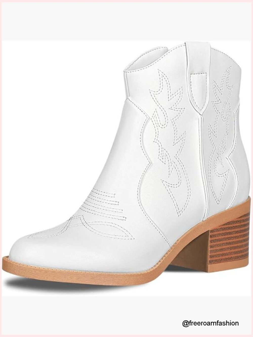 Embroidered Western Cowboy Boots Round Toe Short Ankle Booties Chunky Heels